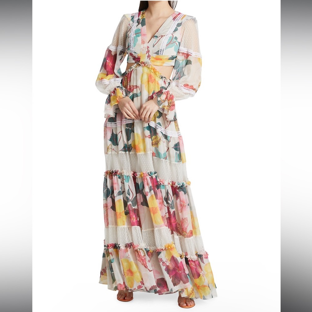 PatBo Hibiscus Cut out Lace Maxi Dress